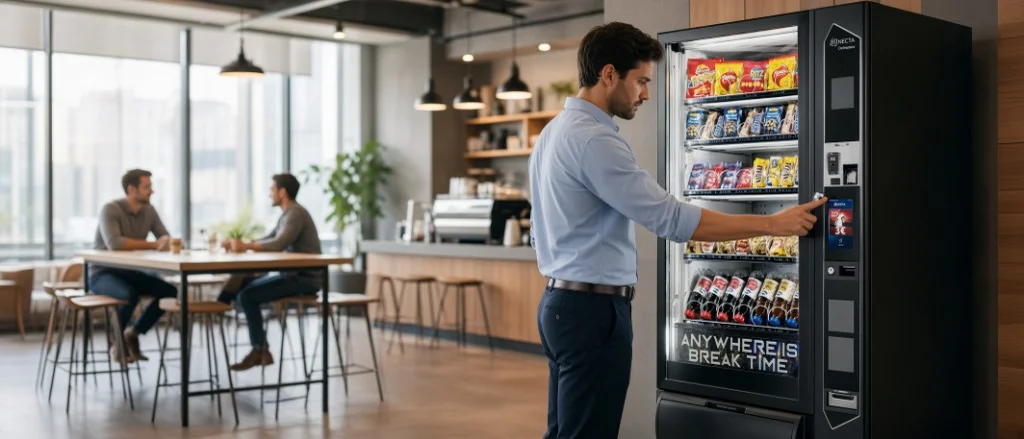 Fresh food and chilled drinks available in a workplace refreshment area