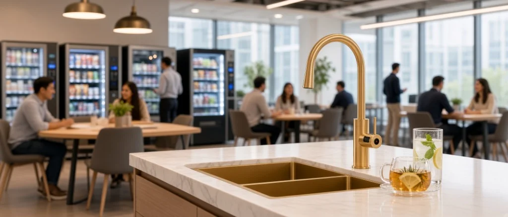 Filtered workplace water tap at an office break area