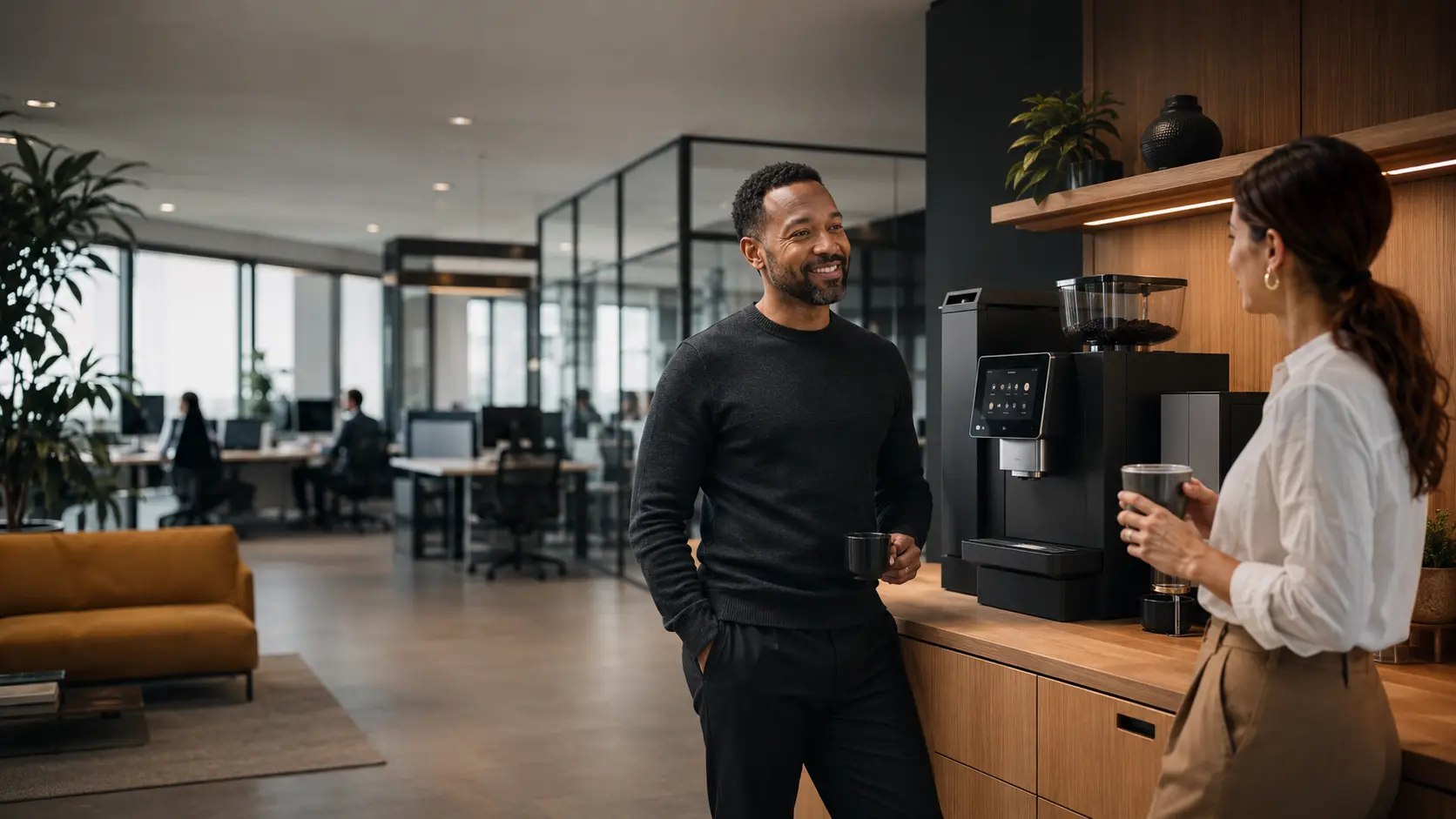 Commercial coffee machine in a UK office tea point
