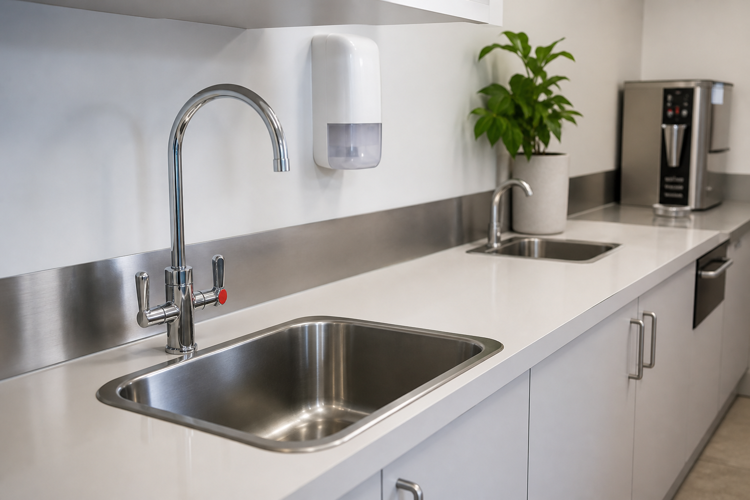 Hygienic healthcare pantry with boiling and chilled filtered water tap
