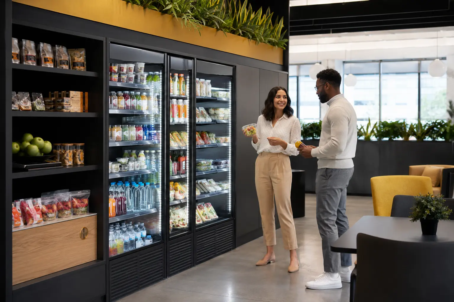 Well-stocked modern workplace refreshment area