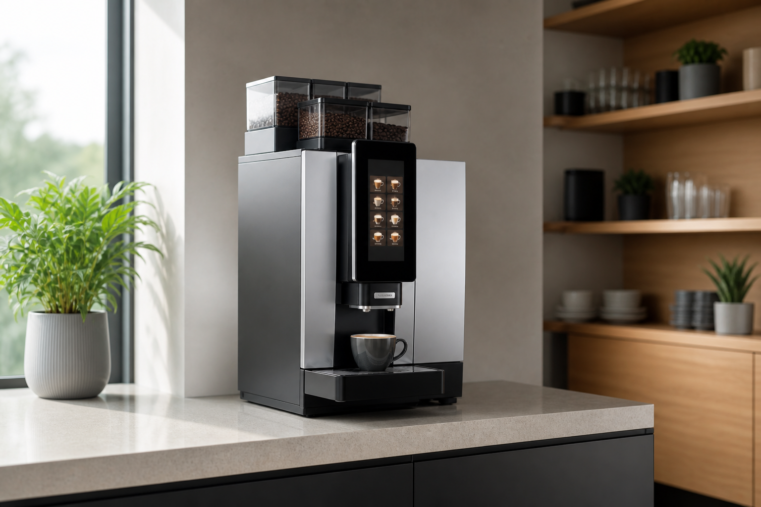 Franke A600 bean-to-cup coffee machine in a UK workplace tea point