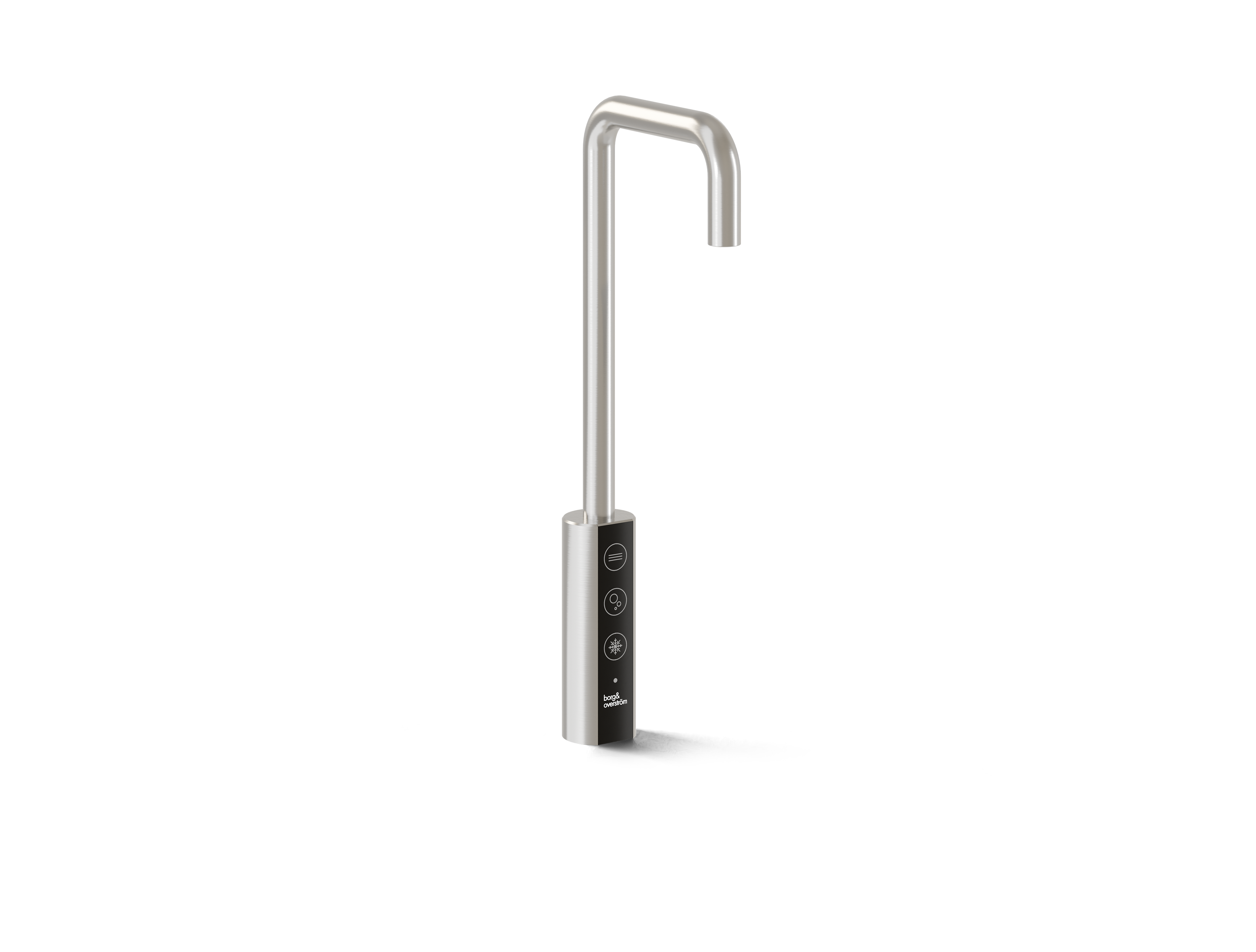 Borg & Overström T1 tap system in brushed steel with chilled, ambient and sparkling dispense