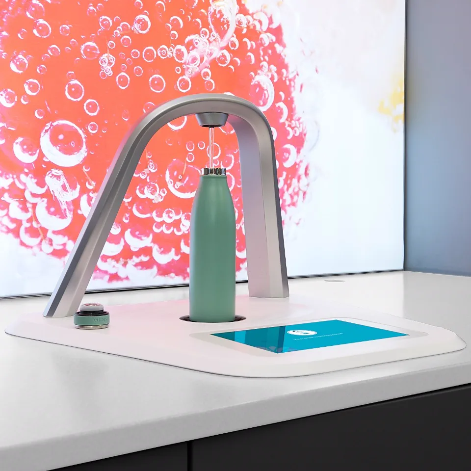 Flavoured water tap serving still, sparkling and flavoured drinks in a workplace kitchen