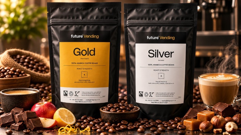 future® Vending Gold and Silver coffee bags with tasting notes